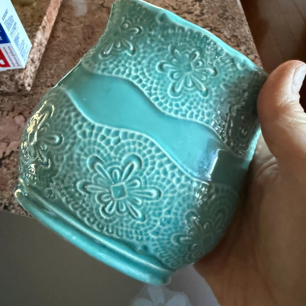 Bathroom Ceramic Trash Can & Toothbrush Holder Set Teal Bath Accessories Powder - Picture 5 of 11